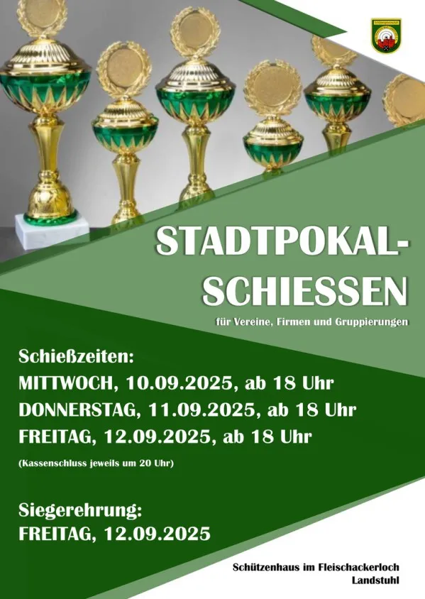 Flyer for the City Cup Shooting 2025 in Landstuhl by the Landstuhl Shooting Club. Info on dates, etc.